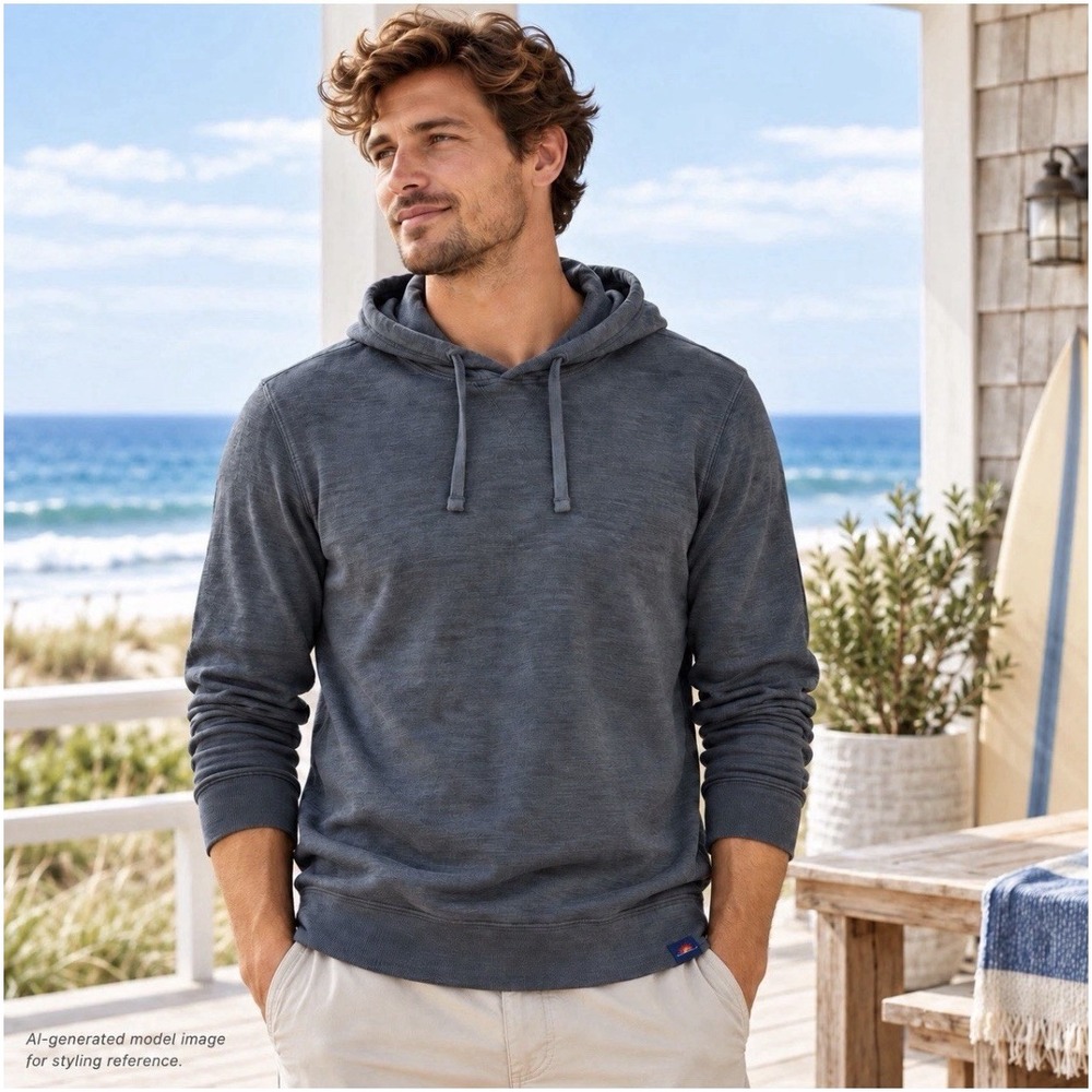 Faherty Mens Organic Cotton Sunwashed Slub Hoodie Medium Gray Black Lightweight